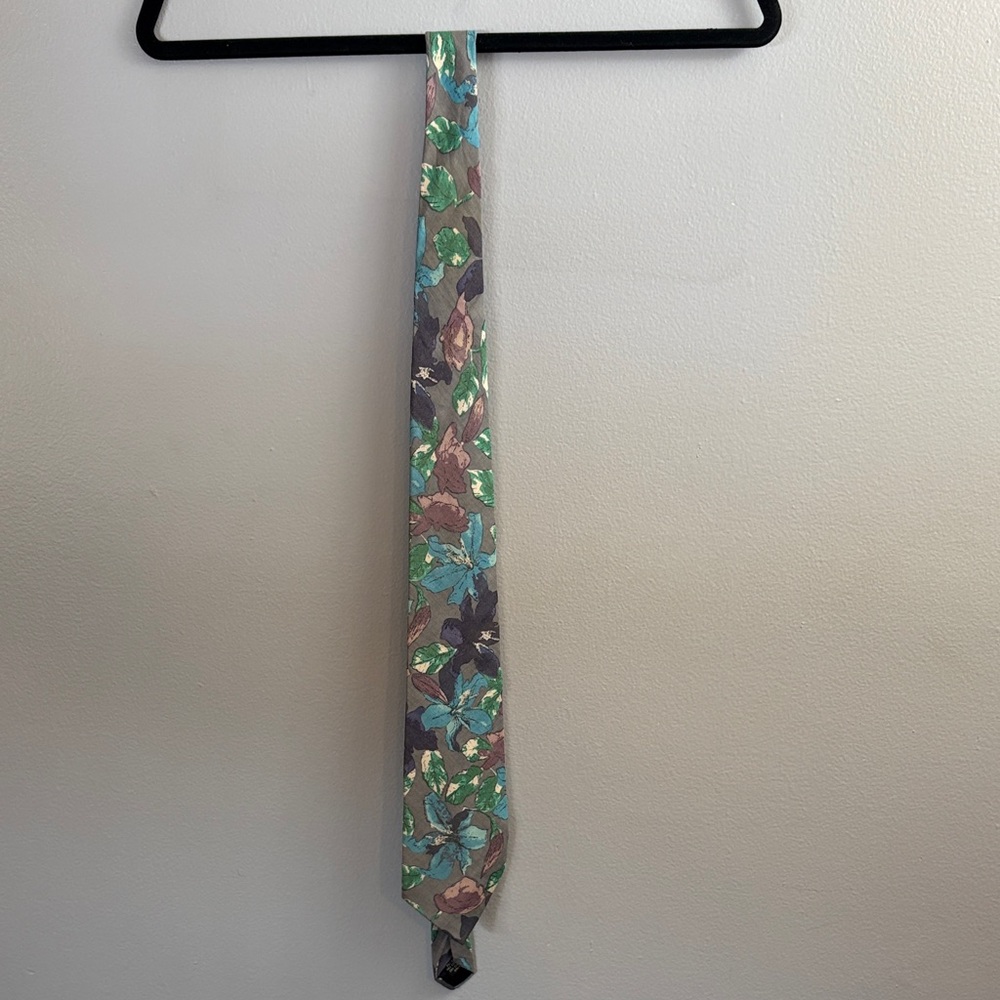 Floral Patterned Tie - Green and Brown